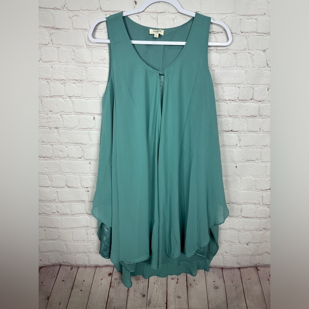 Umgee Mini Tunic Swing Shift Dress Sleeveless Boho‎ Art, sz S lagenlook relaxed